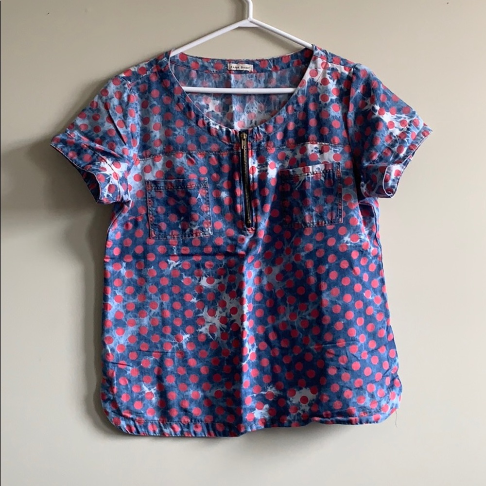 Zara Polka Dot Denim-like T shirt